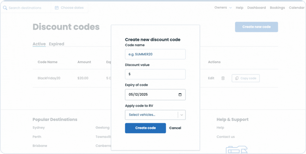 Owner Discount Codes