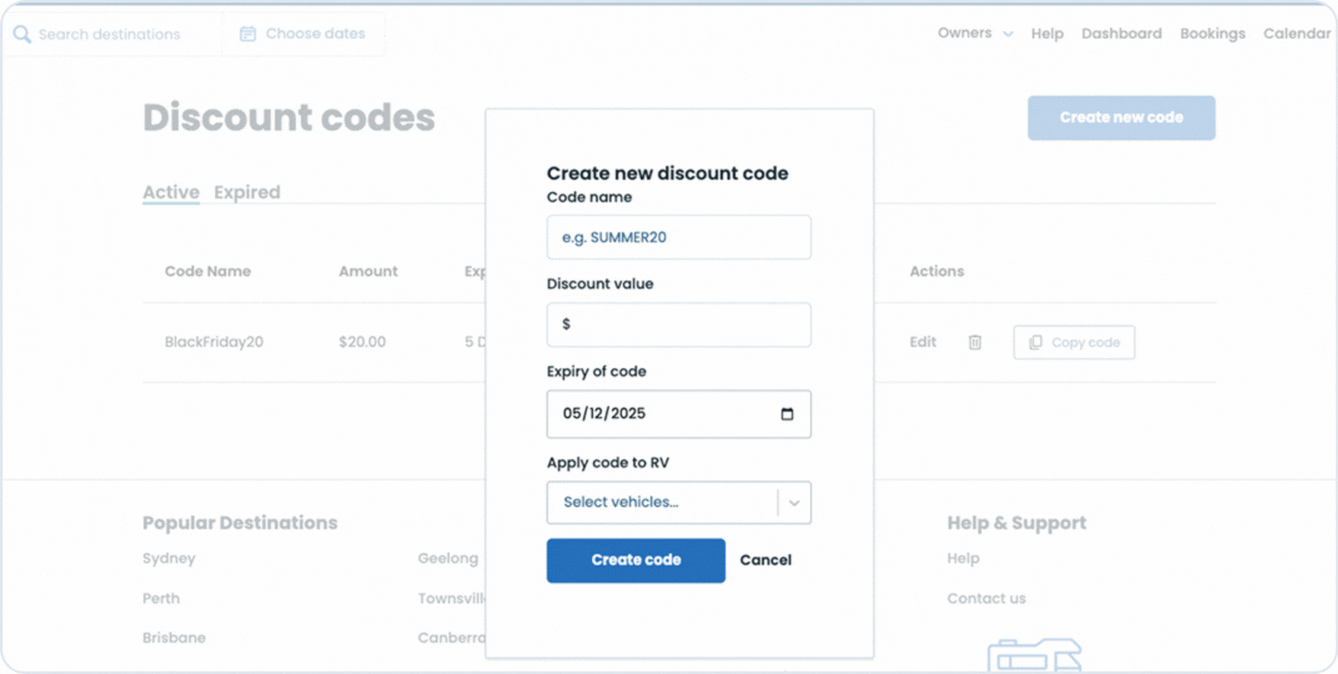 Owner Discount Codes